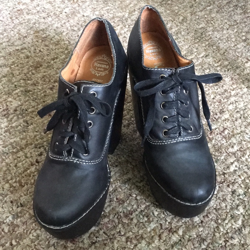 Leather handmade platform lace up shoes